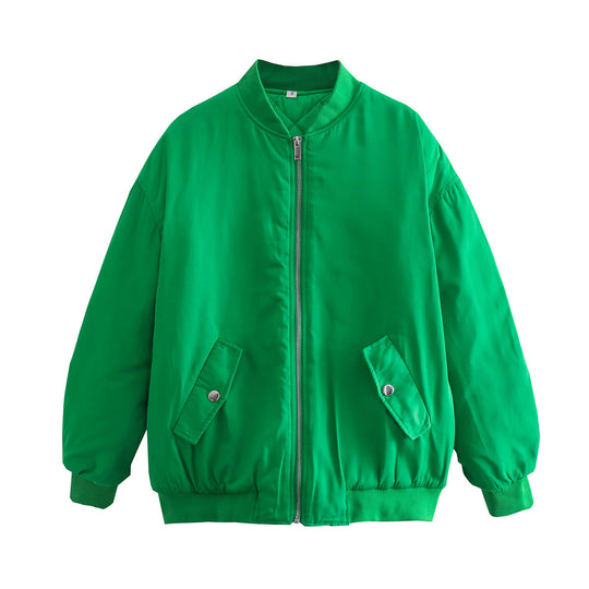 Damen lässige Bomberjacke mit elastischem Bund und praktischen Taschen EB