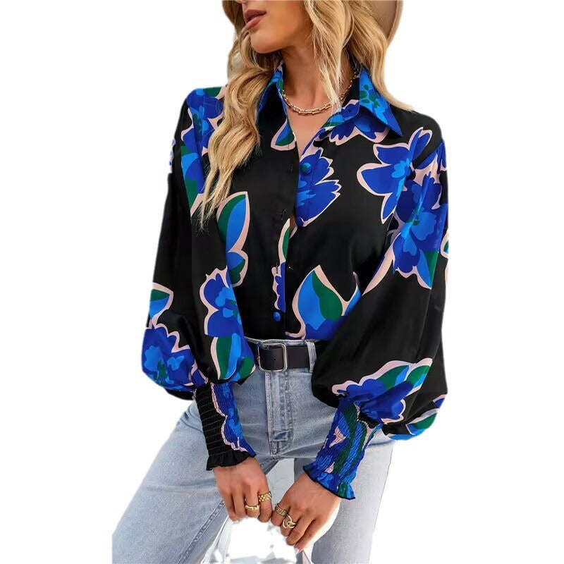 Damen nan lockere Hemdbluse mit Ballonärmeln und gerafften Bündchen EB
