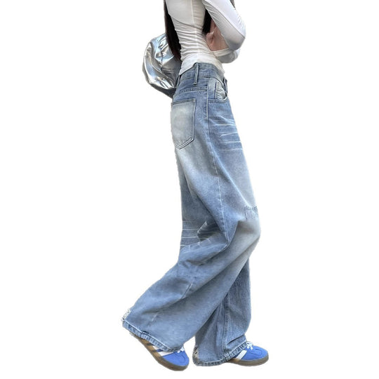 Damen Weite Baggy-Jeans mit modischem Used-Effekt und hohen Taschen EB