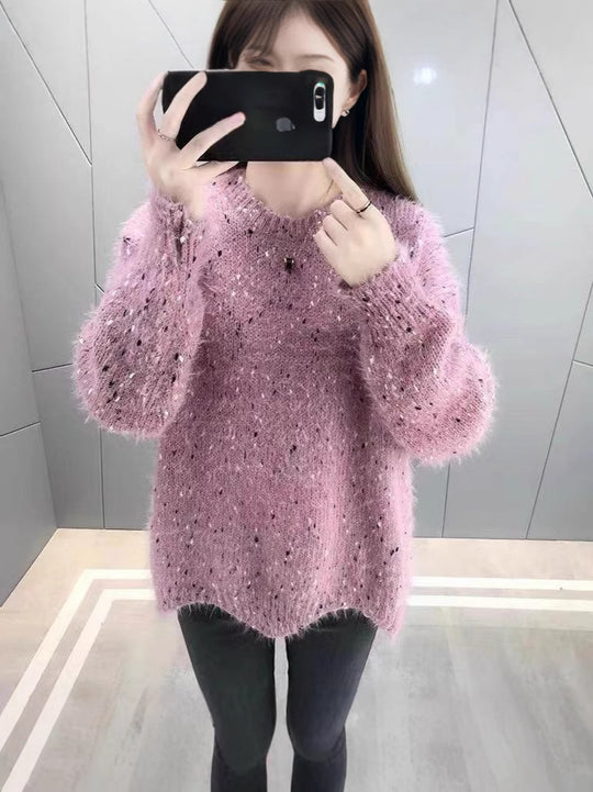 Damen Flauschiger Pulli mit einzigartigem Strukturdesign und funkelnden Akzenten EB