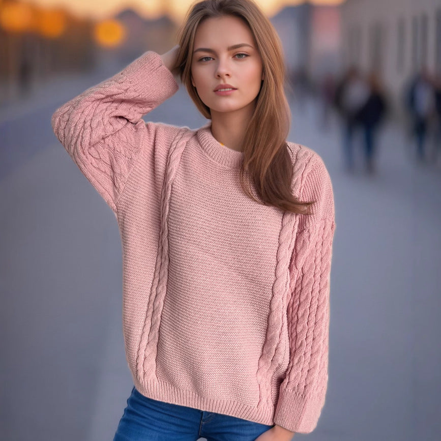 Damen Grobstrickpullover mit eleganten Zopfmuster und lässigem Schnitt EB