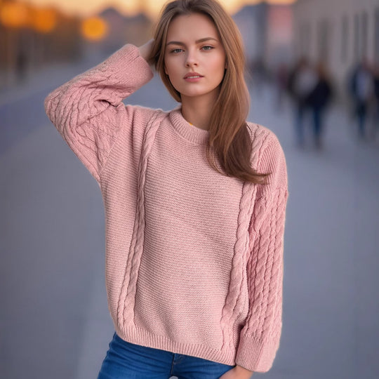 Damen Grobstrickpullover mit eleganten Zopfmuster und lässigem Schnitt EB