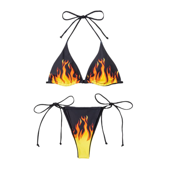 Damen Triangel-Bikini mit flammendem Design und verstellbaren Trägersystem EB