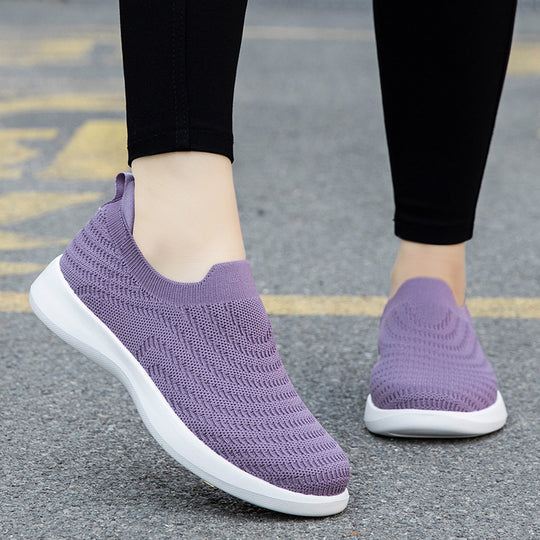 Damen Bequeme Slip-On Sneakers aus atmungsaktivem Strickmaterial EB