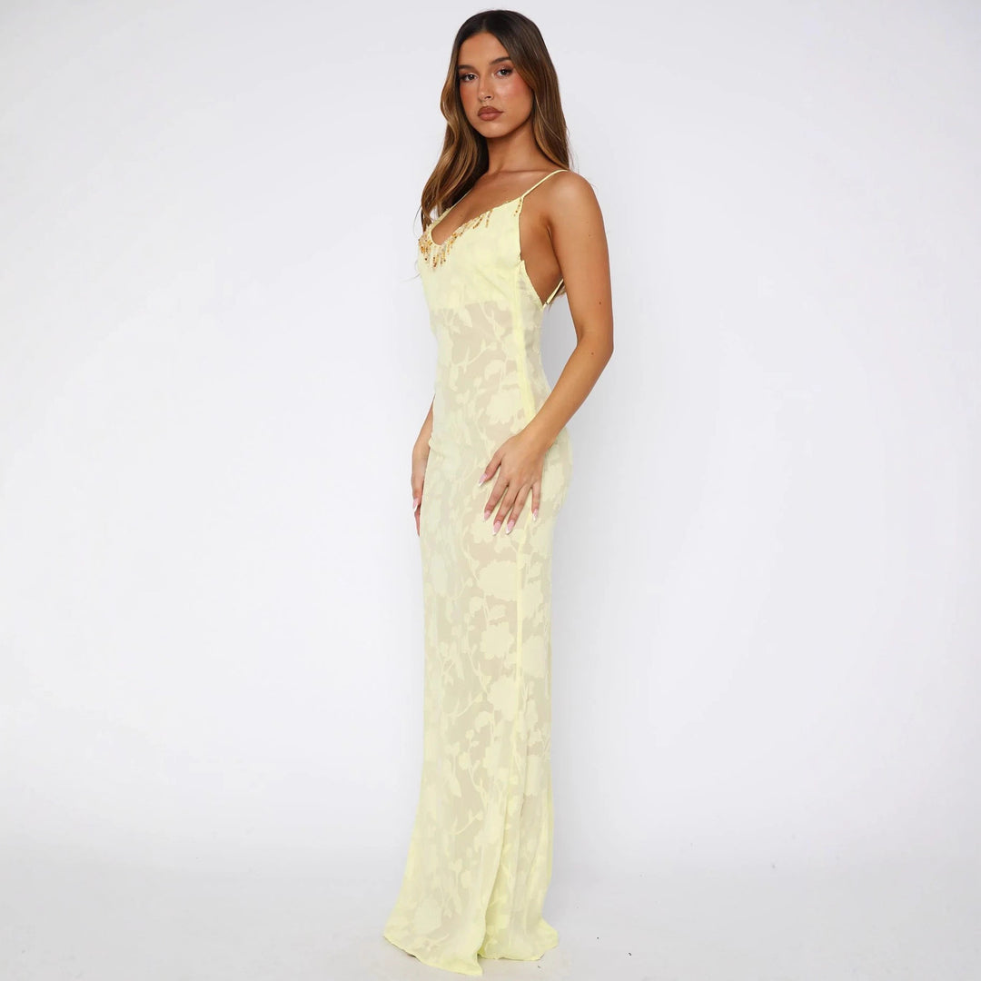 Damen Elegantes Transparentes Wickelkleid mit floralem Muster und funkelndem Ausschnitt EB