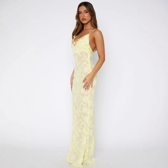 Damen Elegantes Transparentes Wickelkleid mit floralem Muster und funkelndem Ausschnitt EB