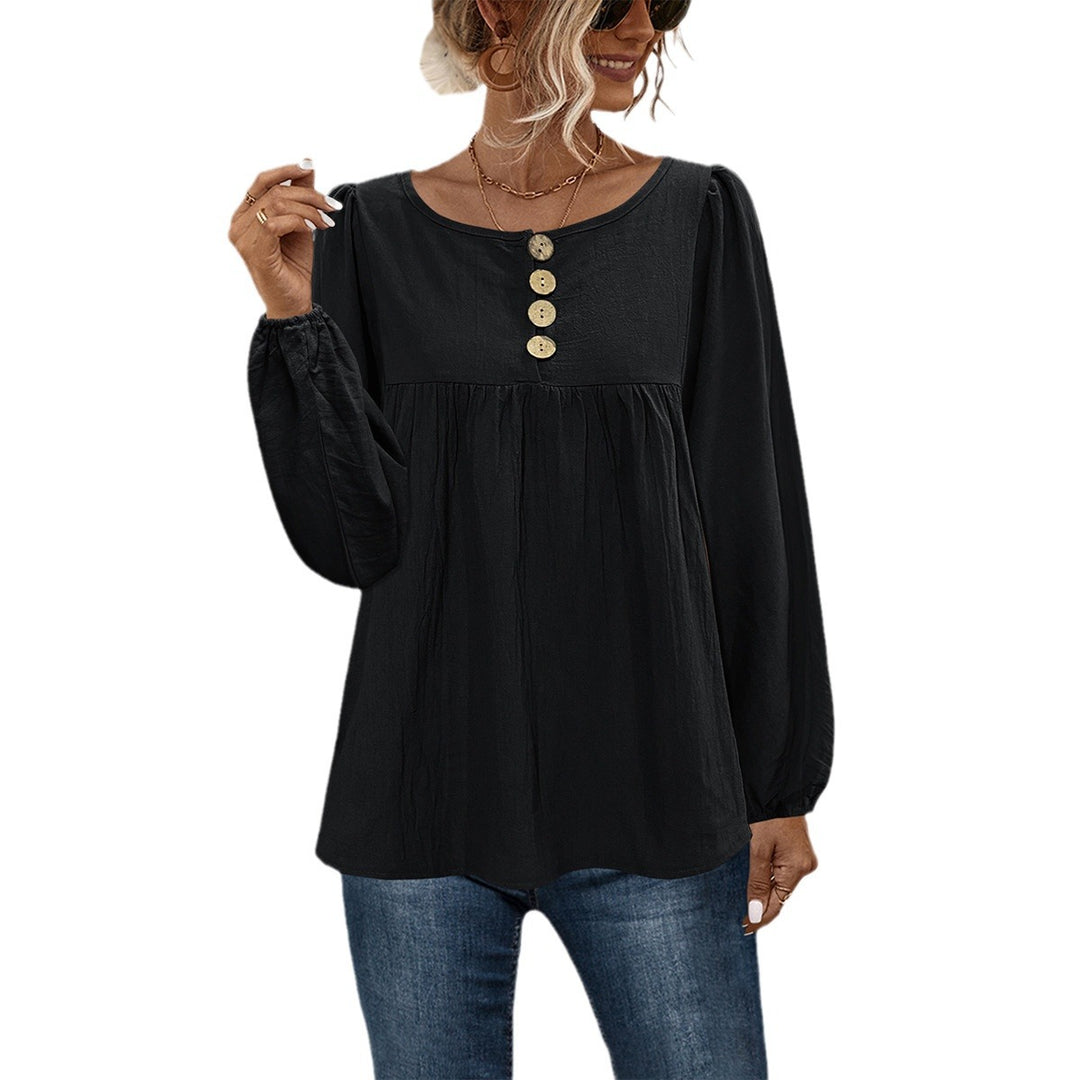 Damen Bluse mit Knopfdetails und voluminösen Ärmeln EB