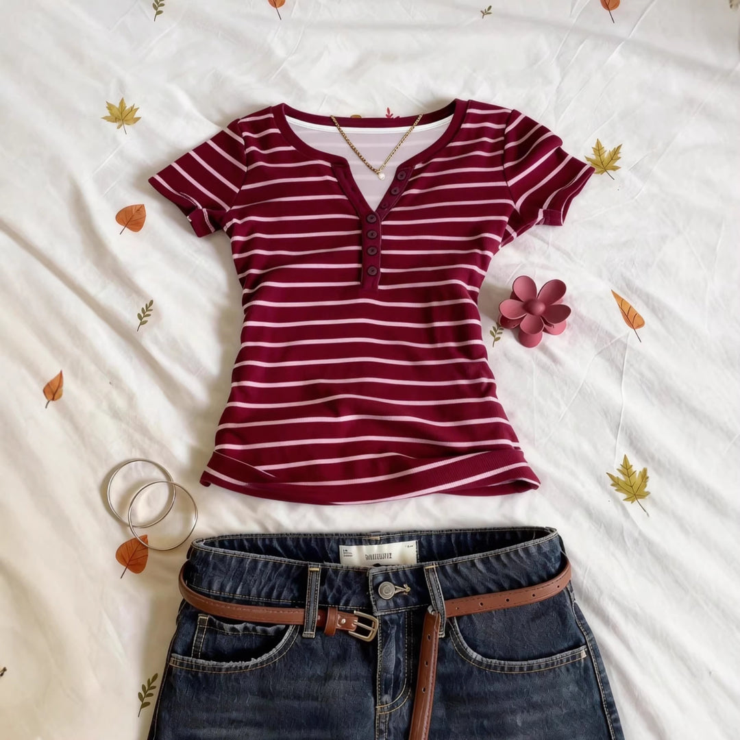 Damen Kurzarmshirt mit Knopfleiste EB