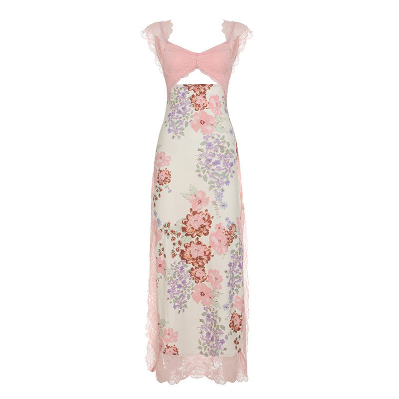 Damen Elegantes Blumenkleid mit Spitzenakzenten EB