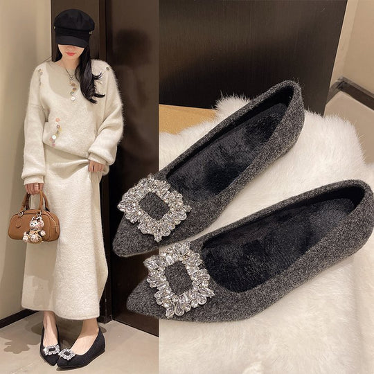 Damen elegante Spitzen-Ballerinas mit Kristallakzenten EB
