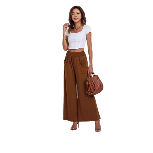 Damen Weit geschnittene Palazzo-Hose mit elastischem Bund und praktischen Taschen EB