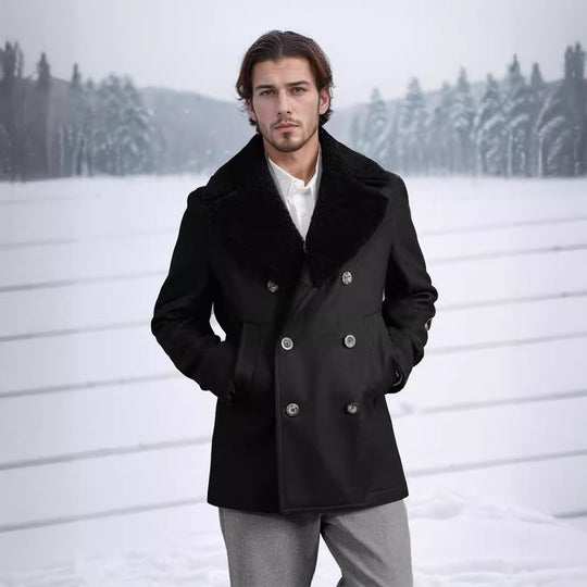 Herren modische Dufflejacke mit weichem Kragen und praktischen Taschen EB