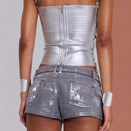 Damen Glänzendes Tanktop mit seitlichen Schnürdetails EB