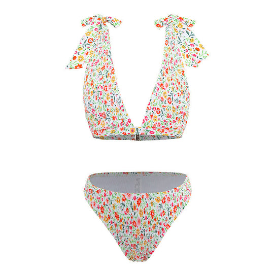 Damen Triangel-Bikini mit Blumenprint und verstellbaren Bindebändern EB