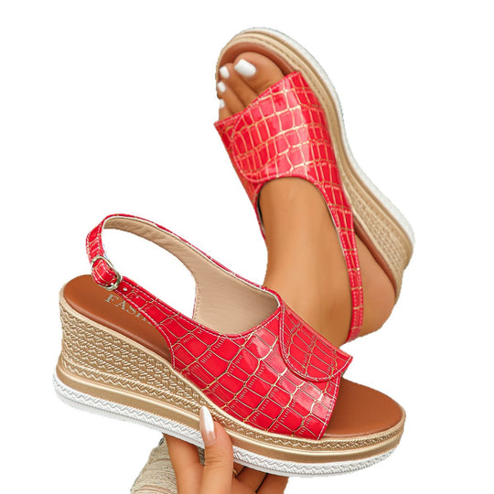 Damen Wedge-Sandalen mit elastischen Riemen und modischem Krallenmuster EB