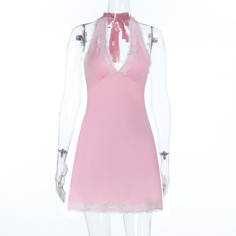 Damen verführerisches Spitzen-Halterkleid EB