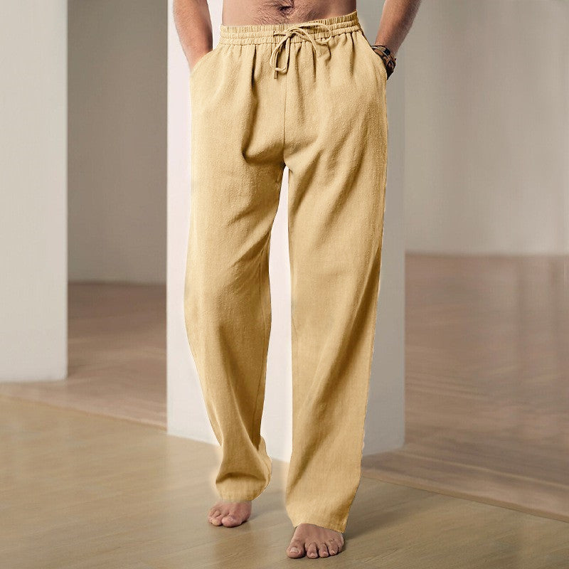 Herren nan komfortable Leinen-Loungehose mit extra weitem Bein, verstellbarem Kordelbund und atmungsaktiver Sommerqualität EB