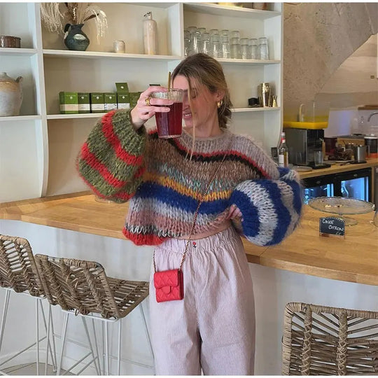 Damen Kuscheliger Strickpullover mit auffälligem Farbdesign EB