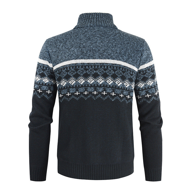 Herren Strickjacke mit Wintermuster und hohem Stehkragen EB