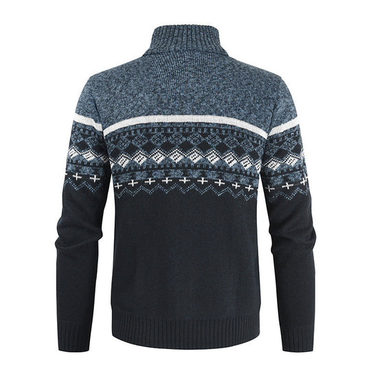 Herren Strickjacke mit Wintermuster und hohem Stehkragen EB