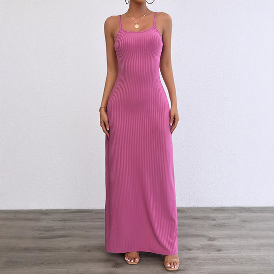Damen Langes, figurbetontes Kleid mit feinen Rippen und Spaghettiträgern EB