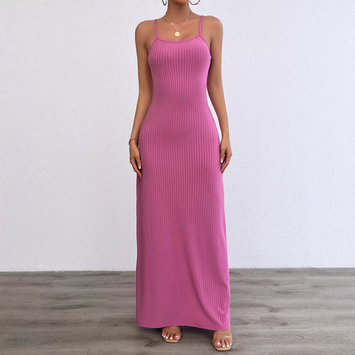 Damen Langes, figurbetontes Kleid mit feinen Rippen und Spaghettiträgern EB