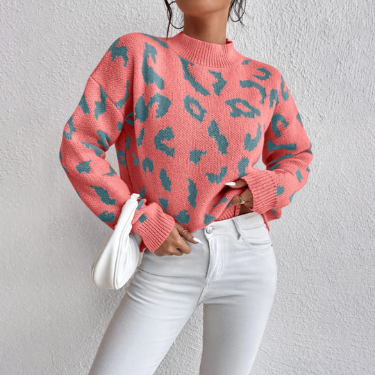 Damen modischer Pullover mit auffälligem Tiermuster und bequemer Passform EB