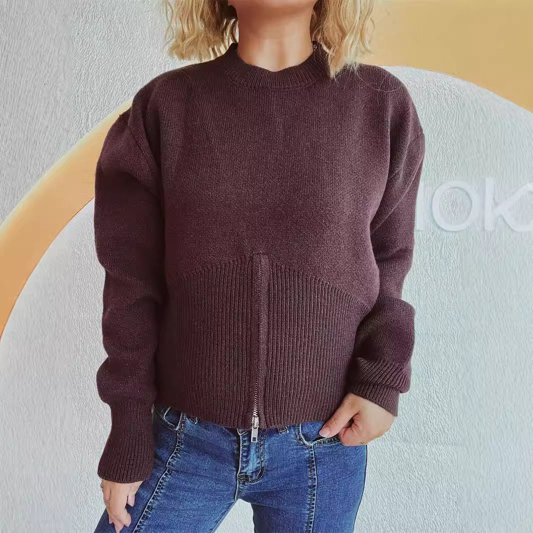 Damen gestreifter Pullover mit trendbewusstem Reißverschluss EB