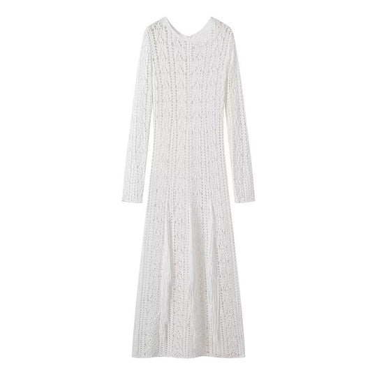 Damen Strick-Maxikleid mit eleganter Lochmusterung und längerem Schnitt EB