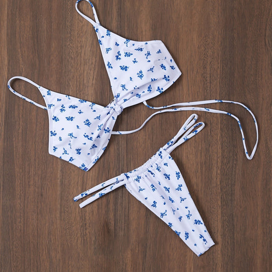 Damen Triangel-Bikini mit blumigem Muster und anpassbarem Bindesystem EB