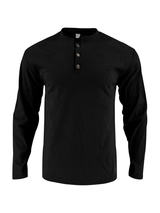 Herren Langarmshirt mit modischer Stehkragen und Knopfleiste EB