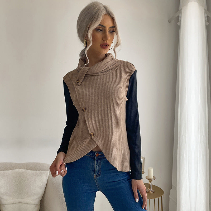 Damen Strickoberteil mit asymmetrischem Reverskragen und dekorativen Knöpfen EB