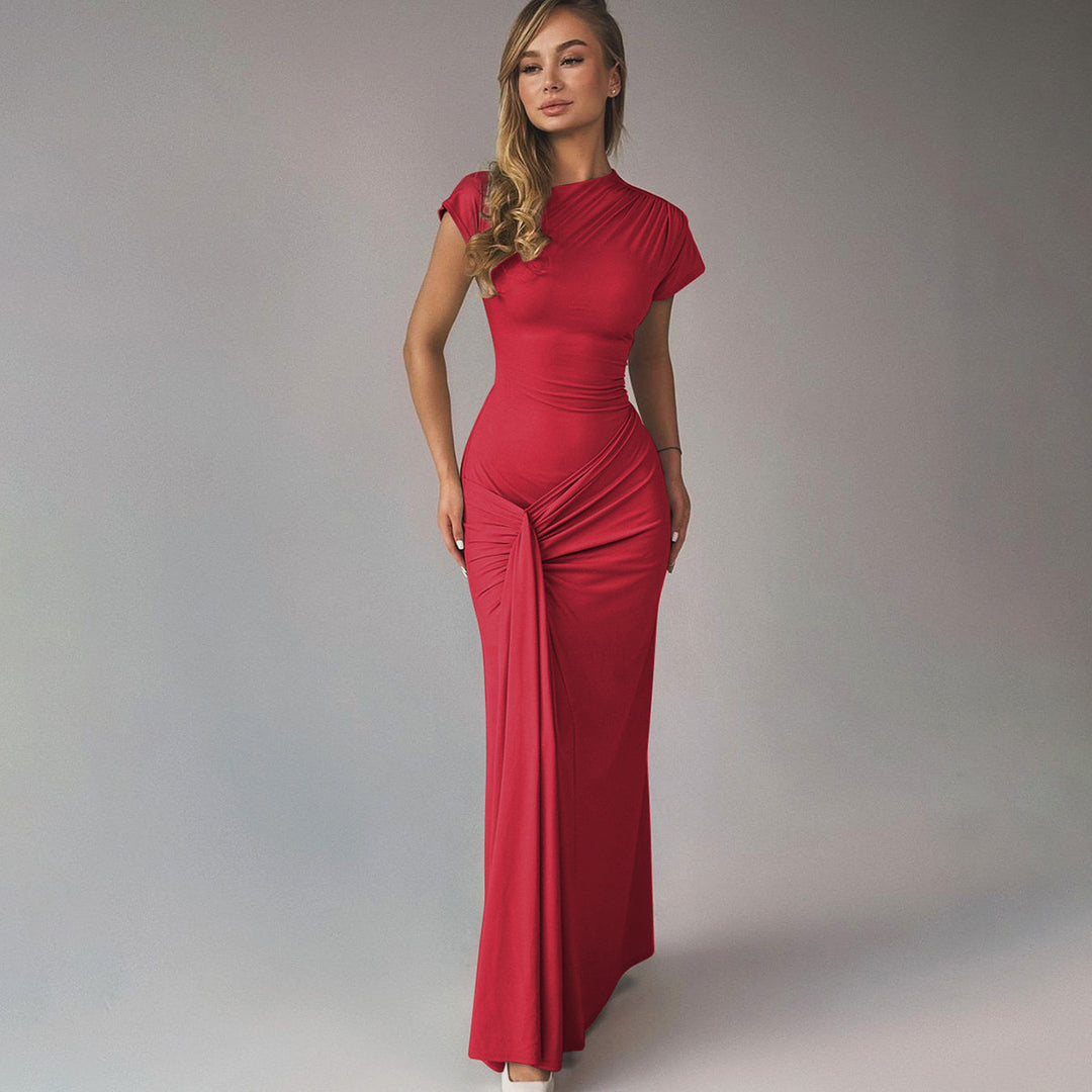 Damen Elegantes Maxikleid mit Drapierung und asymmetrischem Saum EB
