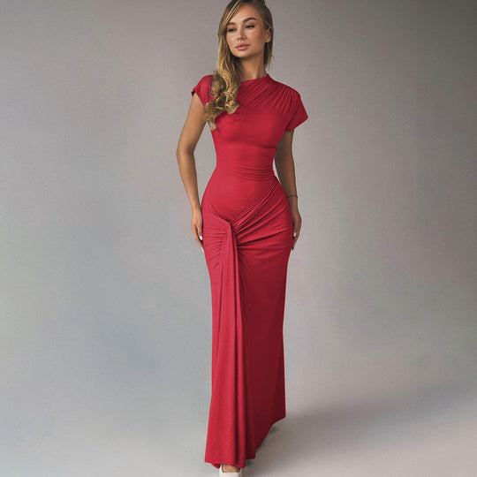 Damen Elegantes Maxikleid mit Drapierung und asymmetrischem Saum EB