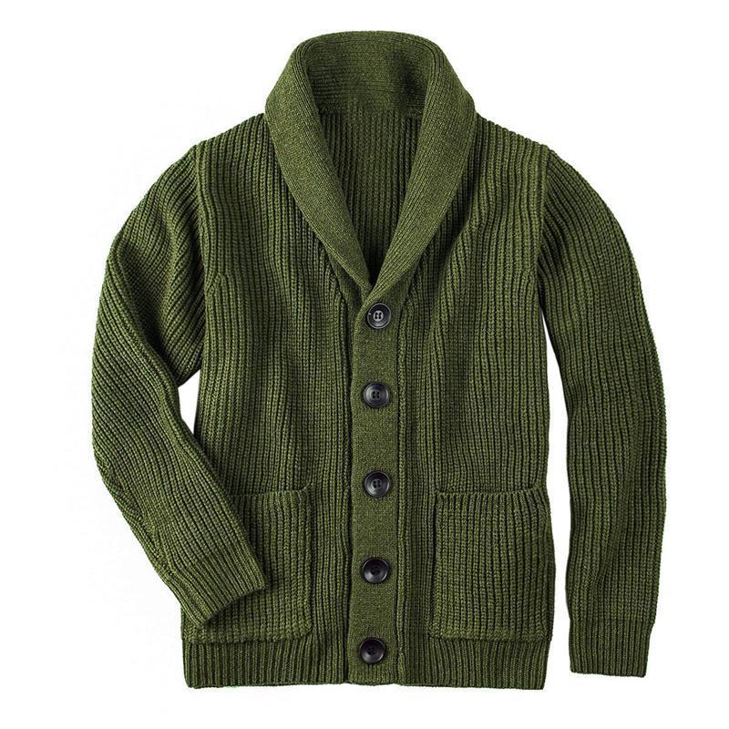 Damen Grobstrick Pulloverjacke mit elegantem Schalkragen und knöpfen EB
