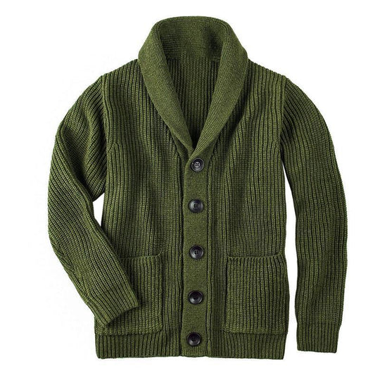 Damen Grobstrick Pulloverjacke mit elegantem Schalkragen und knöpfen EB