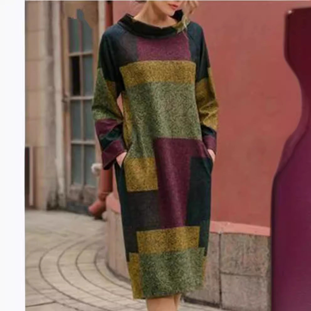 Damen Oversized Kleid mit geometrischem Patchwork-Design EB