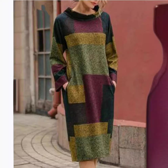 Damen Oversized Kleid mit geometrischem Patchwork-Design EB