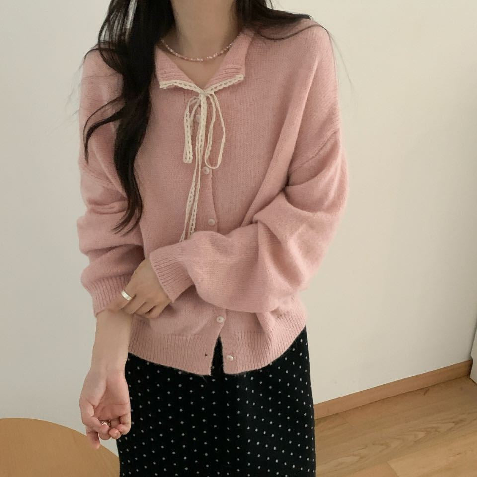 Damen lässiger Strickcardigan mit Kordelzug und feiner Struktur EB