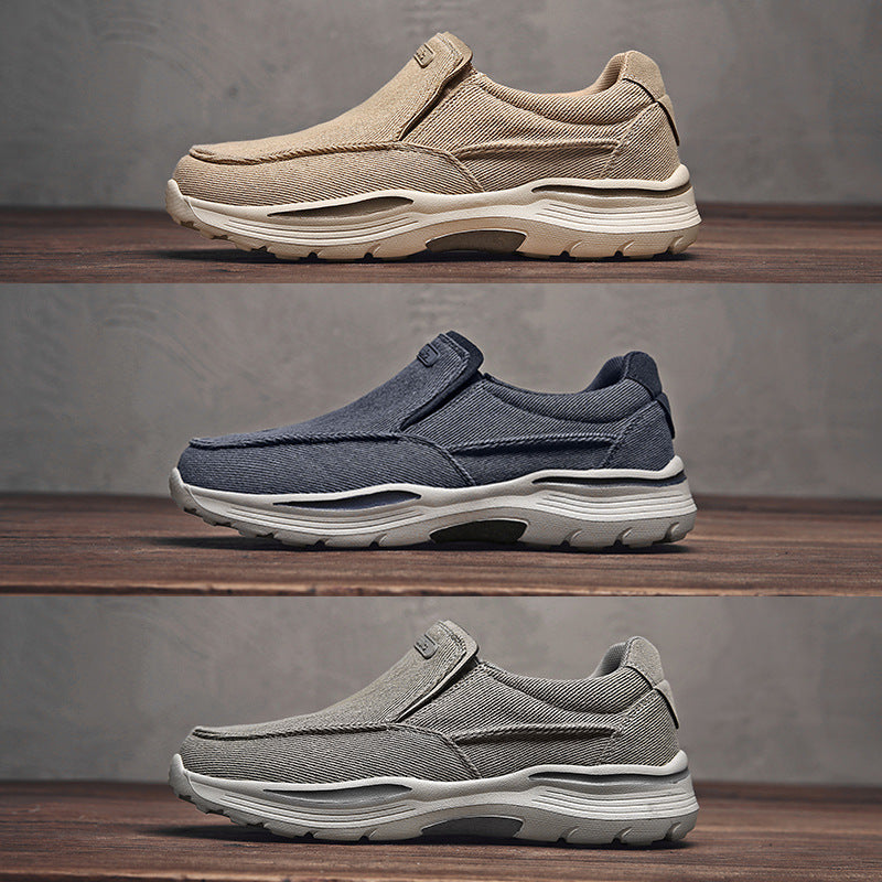 Herren leichte Slip-On Komfortfreizeitsneaker mit atmungsaktivem Canvas und stoßdämpfender Plateausohle EB