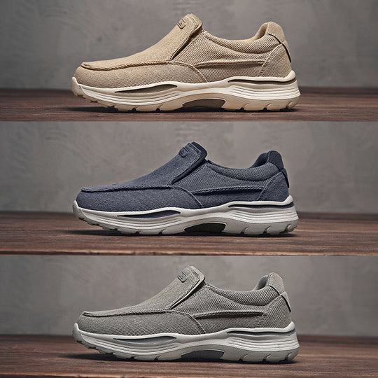 Herren leichte Slip-On Komfortfreizeitsneaker mit atmungsaktivem Canvas und stoßdämpfender Plateausohle EB
