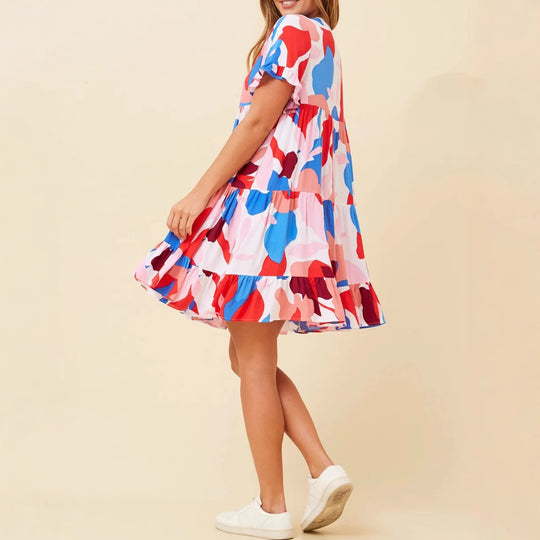 Damen verspieltes Sommerkleid mit Rüschen und asymmetrischem Saum EB