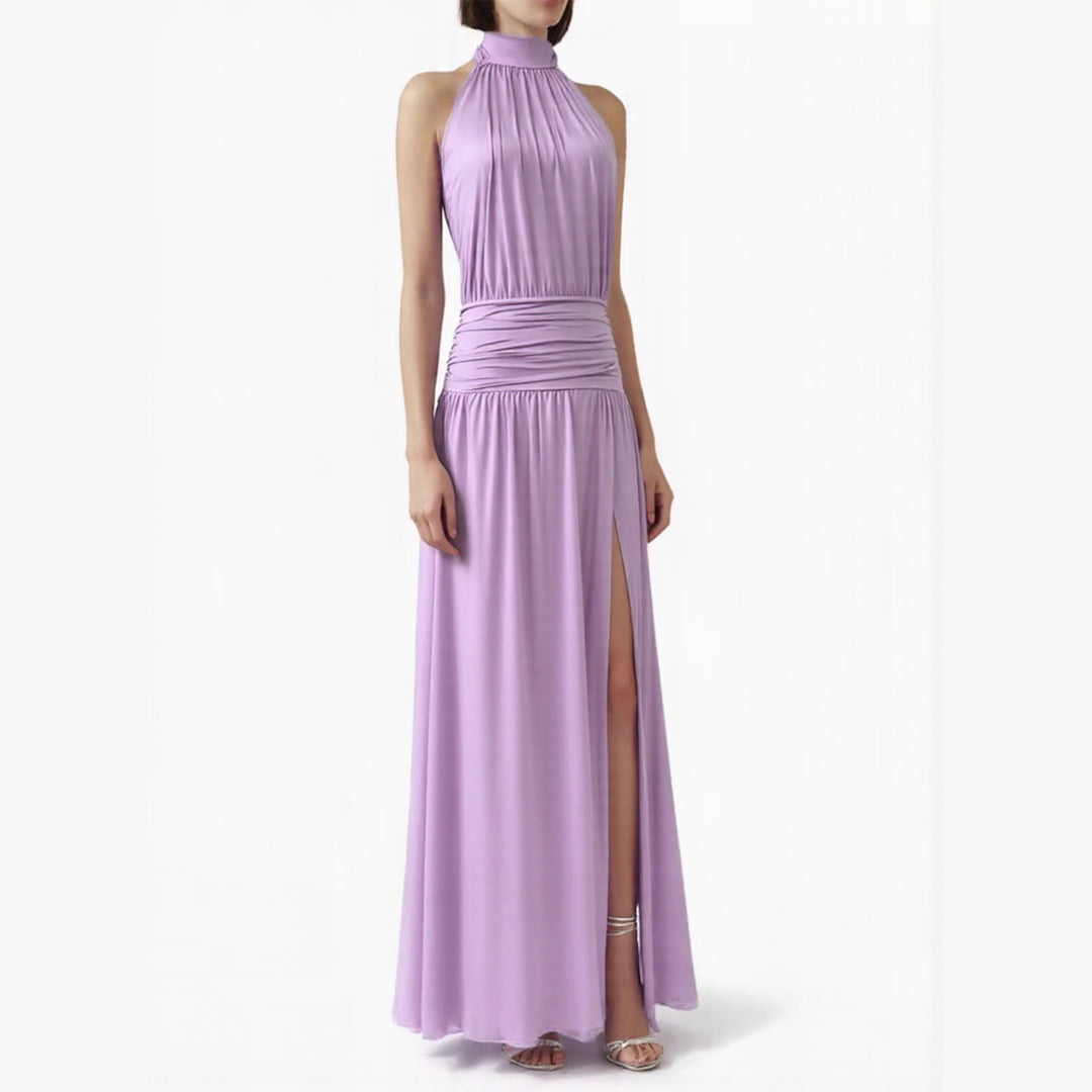 Damen Elegantes Halsnaht-Maxikleid mit seitlichem Schlitz EB