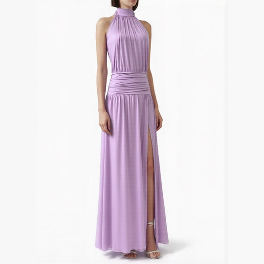 Damen Elegantes Halsnaht-Maxikleid mit seitlichem Schlitz EB