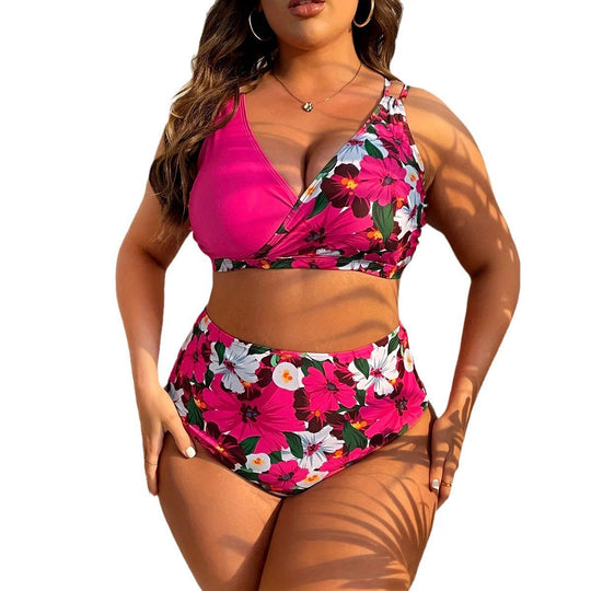Damen Hochgeschnittenes Floral-Bikini-Set mit Wickeloberteil EB