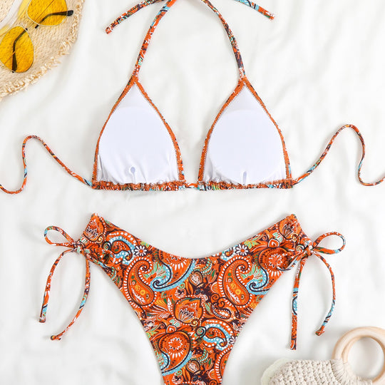 Damen Triangel-Bikini-Set mit verspieltem Paisley-Muster EB