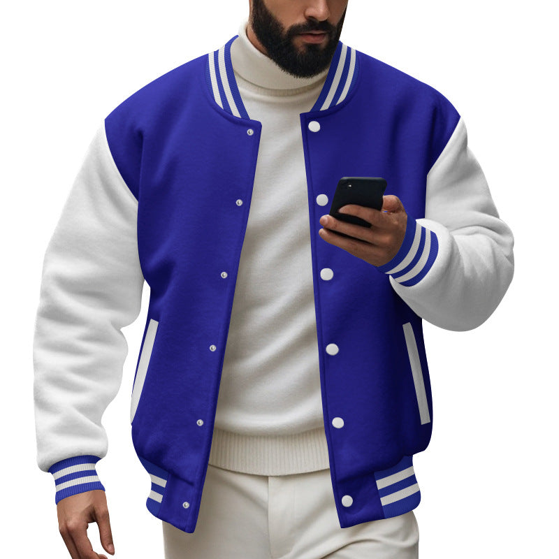 Herren nan College-Baseballjacke im Varsity-Stil mit Rippbündchen und Druckknopfleiste EB