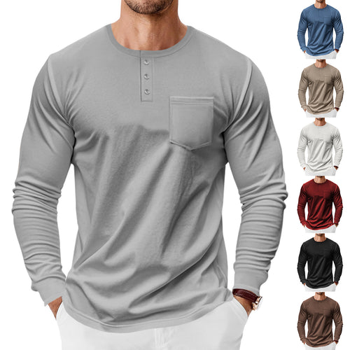 Herren nan Langarm-Henleyshirt mit Brusttasche und feinem Baumwollstretch-Schnitt EB