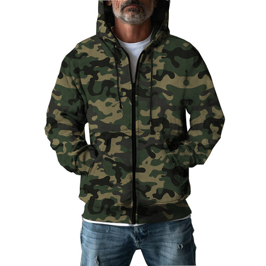 Herren Camouflage-Fleecejacke mit praktischen Taschen und verstellbarem Kordelzug EB
