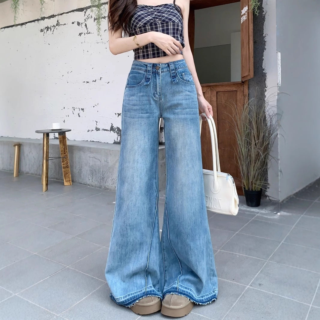 Damen Weite High-Waist Jeans mit lässigem Schnitt und modischen Details EB